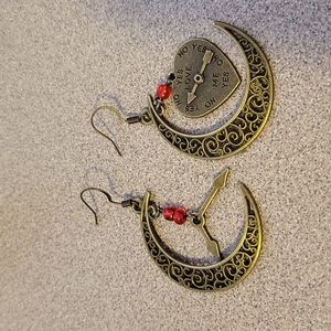 Steam punk earrings Moons and Hearts